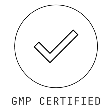 'Certified badge with 'GMP CERTIFIED' text below.'