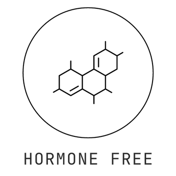 A cow with 'Hormone Free' text below.