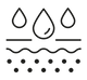 Stylized black water droplets above wavy lines, resembling water absorption.